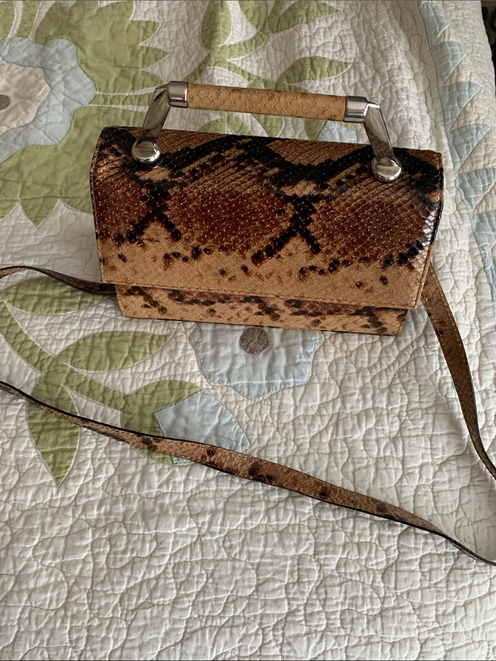 Simard Snake Skin/Reptile Style Mini Top-Handle Bag in Brown made in Italy